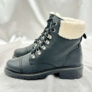 Frye Samantha Black Leather Shearling Lined Hiking Boots - Women's Sz 8B